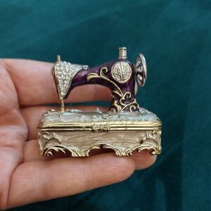 2/$30 Purple and Gold Enamel Vintage Sewing Machine Trinket Box